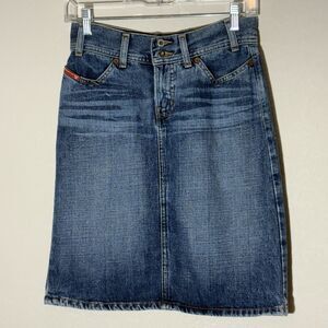 Guess Womens Short Skirt XS/24 Blue Denim Med Wash‎  Button Fly Vintage Y2K